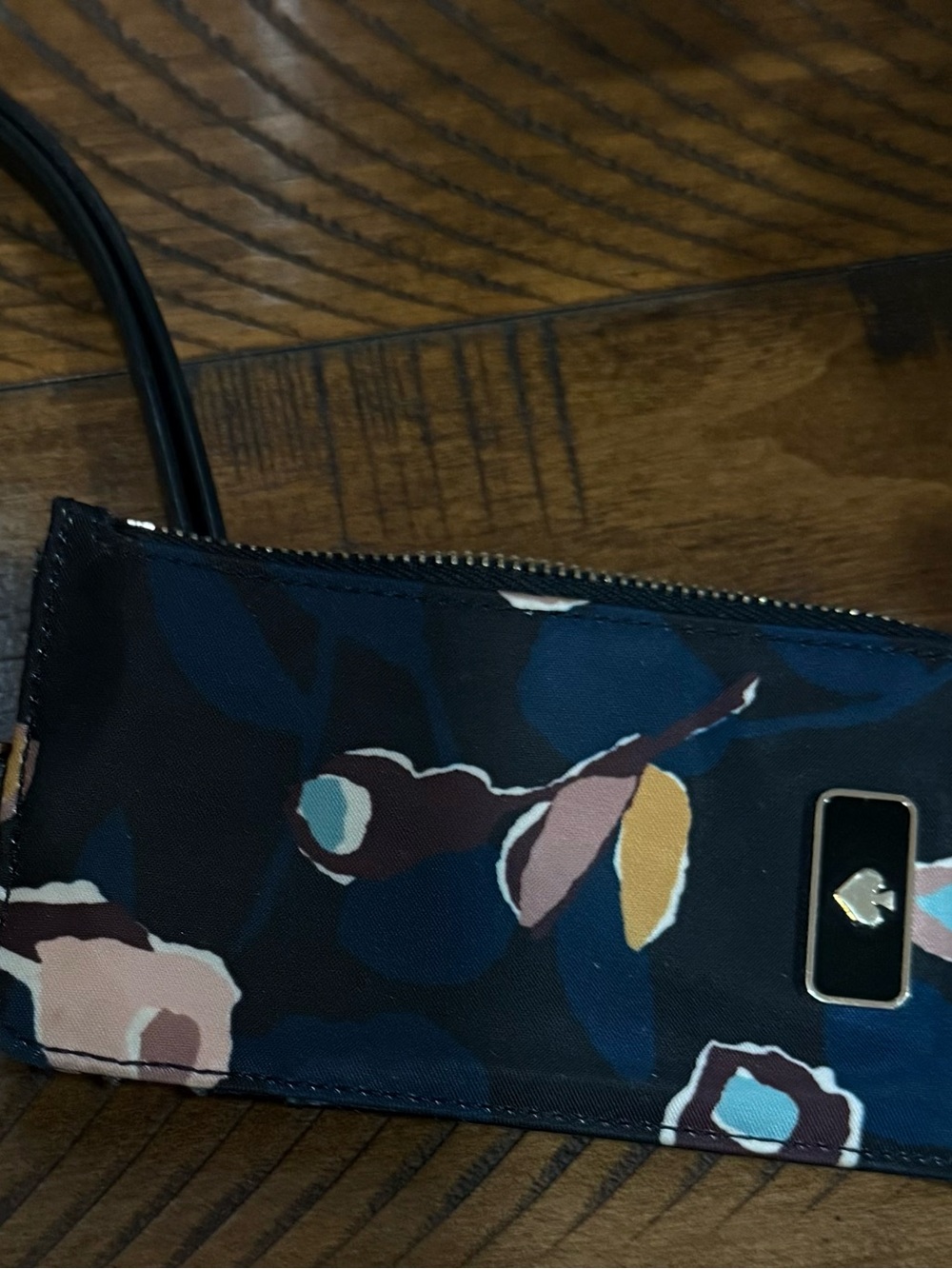 kate spade Black Wristlet ID Case with Multicolor Leaf Print Trim